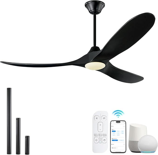 70 inch Outdoor Ceiling Fans with Lights for Patios Waterproof, Large Black Smart Ceiling Fan, DC Motor, 3CCT 22W Dimmable Lights, Industrial Propeller Ceiling Fan for Porch Exterior Indoor