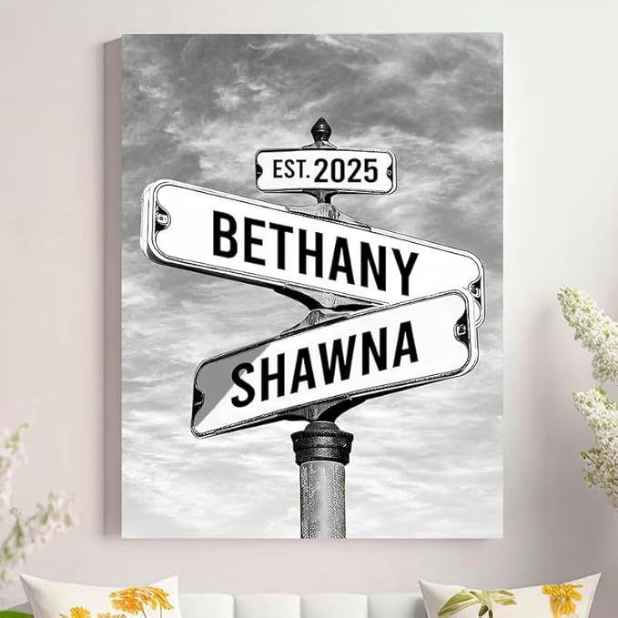 Personalized Canvas Vintage Street Sign For Couples, Crossroads Street Sign For Сouple, Custom Name And Date Poster, Christmas Gifts For Her/Him, Valentines Day Gift For Girlfriend/Boyfriend #6