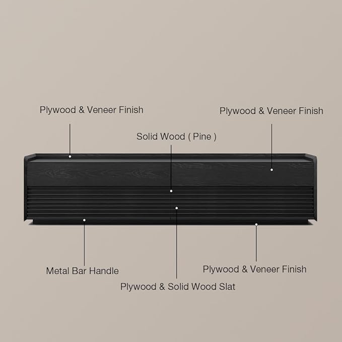 POVISON Fully-Assembled Mid Century Modern TV Stand, 94.49" Wood Media Console with Adjustable LED Light, Entertainment Center with Storage for Living Room(Black)