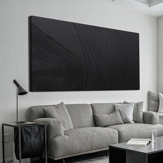 Black Wall Art Decor Canvas Art Wall Decor Black Silence Wall Art Painting Decorations Artwork Wall Art Prints Modern Textured Wall Art for Living Room 20"X40" for Room Bedroom Office Decor