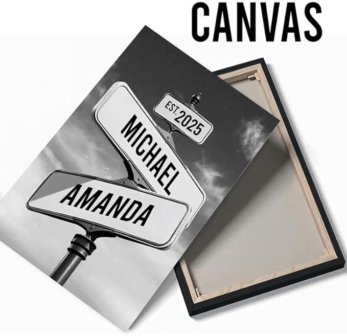 Personalized Canvas Vintage Street Sign For Couples, Crossroads Street Sign For Сouple, Custom Name And Date Poster, Christmas Gifts For Her/Him, Valentines Day Gift For Girlfriend/Boyfriend #10