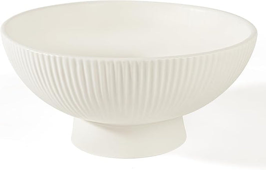 White Ceramic 8 Inch Small Decorative Bowl Fruit Bowl for Kitchen Counter Modern Pedestal Footed Centerpiece Bowl for Coffee Table & Home Decor Fall Catch-All Bowl for Key, Candy