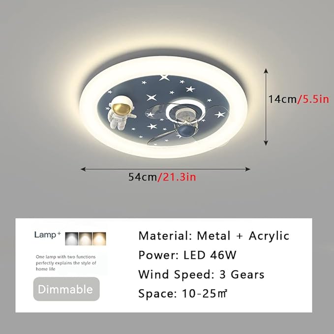Children's Room Led Ceiling Lamp Creative Cartoon Astronaut Kid's Room Ceiling Fan with Lights 46W