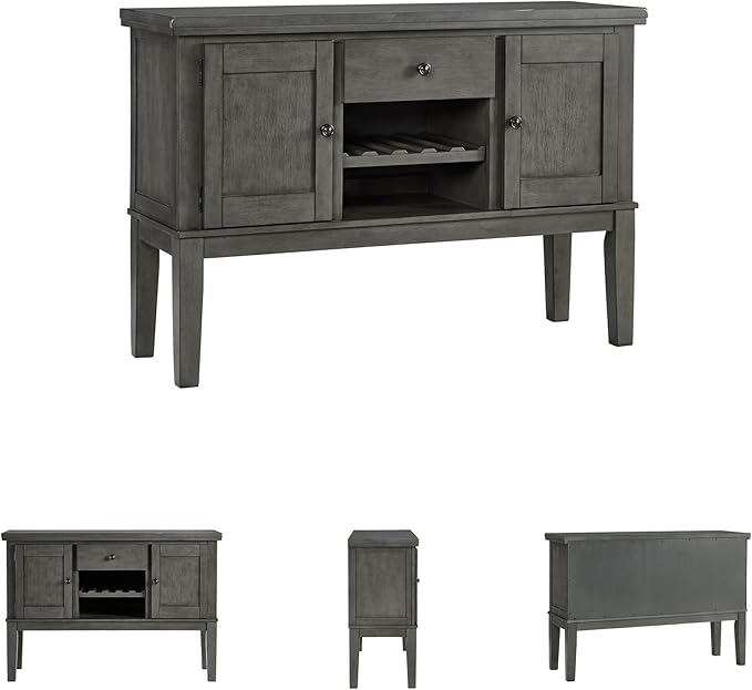 Signature Design by Ashley Hallanden Dining Room Server with Wine Rack, 2 Cabinets with Removable/Adjustable Center Shelf, Drawer, Wood with Acacia Veneer, 38.25" High, Weathered Gray