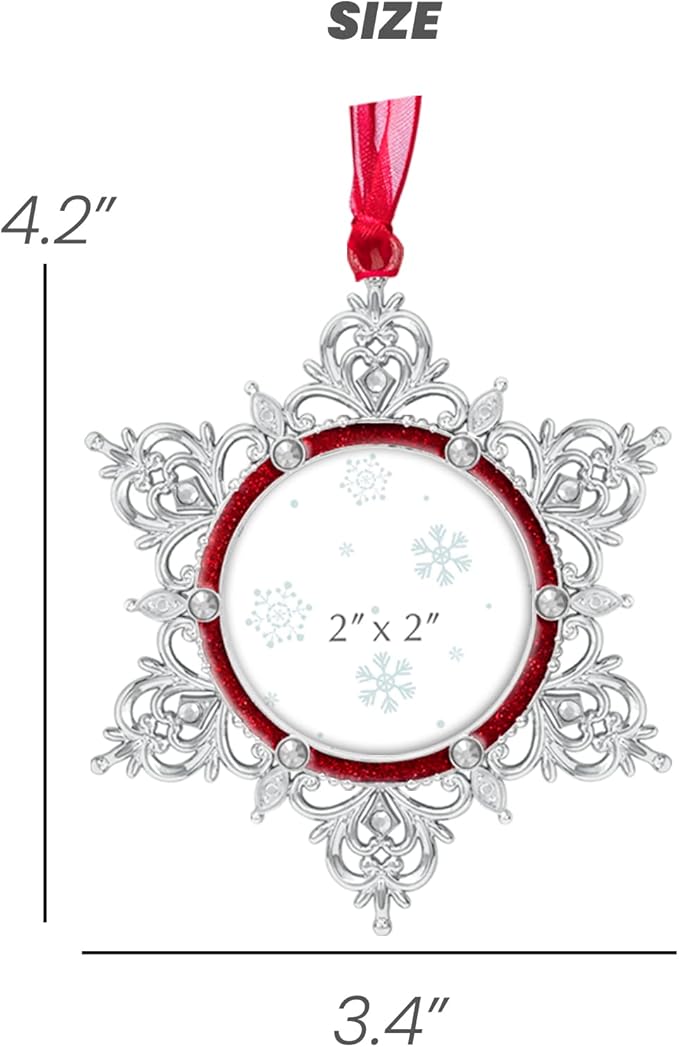 West style Snowflake Picture Frame Ornament Christmas Tree Ornaments Metallic Hanging Home Deco Hanging Pendant Holiday Keepsake Gift (Red, C Snowflake)