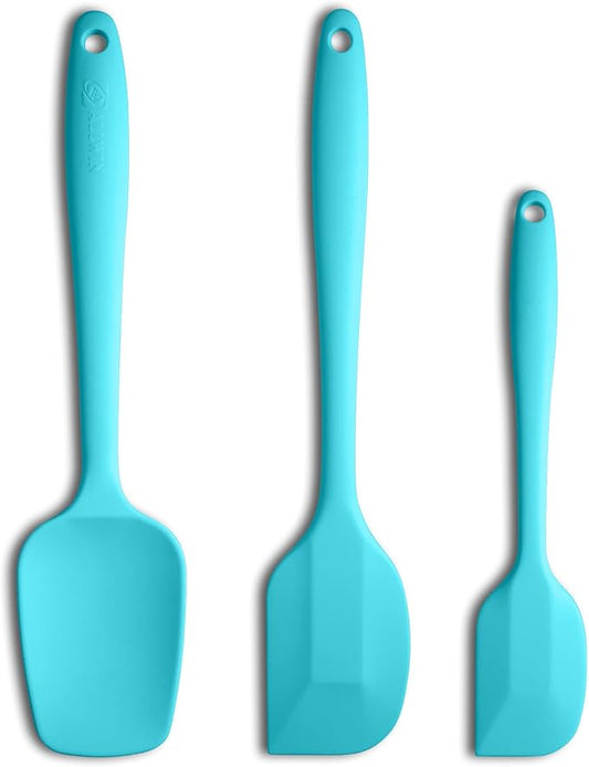 Silicone Spatula 3-piece Set, Ergonomic Handle High Heat-Resistant Spatulas, Non-stick Rubber Spatulas with Stainless Steel Core, Macaron Blue