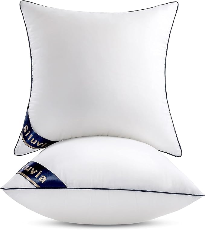 Siluvia 30"x30" Pillow Inserts Set of 2 Square Throw 30 Pillows with 100% Cotton Cover for Sofa, Couch, and Bed - White