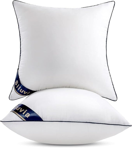 Siluvia 30"x30" Pillow Inserts Set of 2 Square Throw 30 Pillows with 100% Cotton Cover for Sofa, Couch, and Bed - White