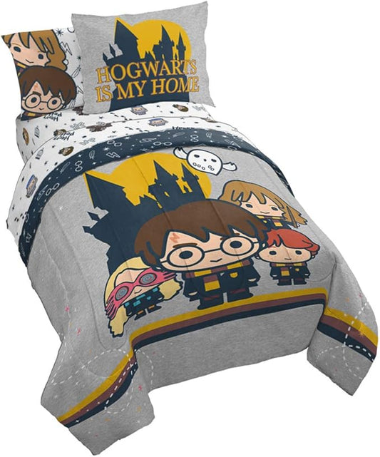 Jay Franco Harry Potter Charms 5 Piece Twin Bed Set - Bedding Features Harry, Ron, Hermoine, & Luna - (Official Harry Potter Product)
