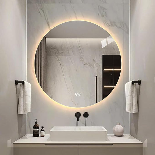 Round LED Bathroom Mirror with Light, Backlit Mirror for Bathroom, Frameless LED Smart Vanity Mirror with 3 Color Lights, Anti-Fog, Smart Touch Button, Shatter-Proof, IP65, 90+ CRI (36" L x 36" W)