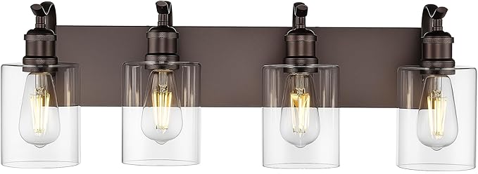 4 Light Bathroom Vanity Light, Morden Bathroom Vanity Lights Over Mirror Oil Rubbed Bronze Wall Sconce Light with Clear Glass Shade ZCVL01ORB-4