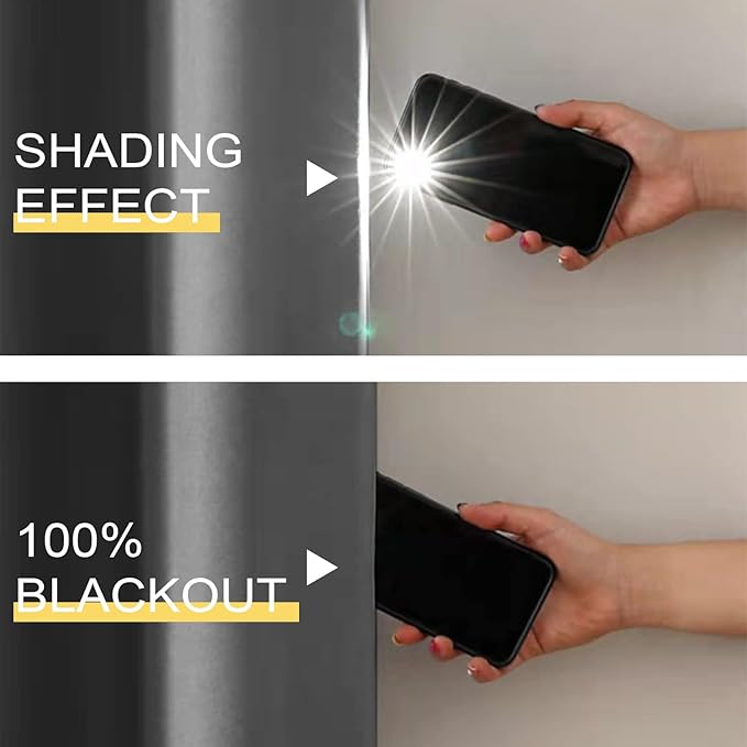 100% Blackout Curtains , 96 inches 2 Panel Sets, Heat and Full Light Blocking Drapes with Grommets for Bedroom, Thermal Insulated Window Treatment Drapes for Living Room (Dark Grey, 52Wx96L)