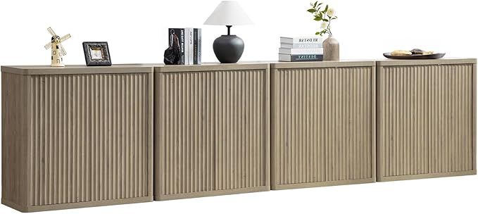 SICOTAS Buffet Cabinet with Storage 138.4" Sideboard Accent Modern Credenza with Doors & Shelves Fluted Tall Media Console Mid Century Coffee Bar Table for Living Room Kitchen Dining Room Hallway