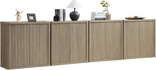 SICOTAS Buffet Cabinet with Storage 138.4" Sideboard Accent Modern Credenza with Doors & Shelves Fluted Tall Media Console Mid Century Coffee Bar Table for Living Room Kitchen Dining Room Hallway