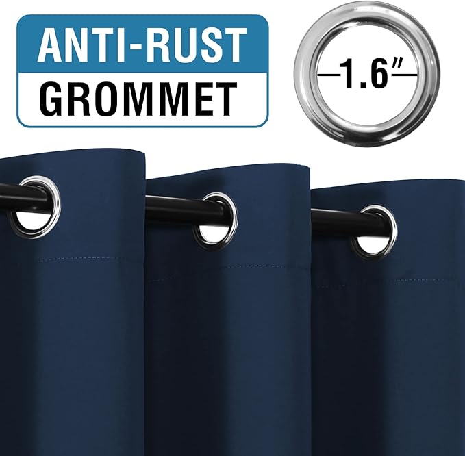 100% Blackout Curtains Thermal Insulated Full Blackout Curtains for Living Room Energy Efficiency Window Curtain Drapes for Bedroom with Black Liners (1 Panel, 52x84 inch, Navy)