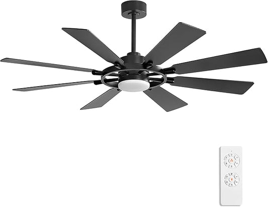 ELEHINSER 72 Inch Ceiling Fan with Lights and 3 Downrods, 8 Plywood Blades, 6-Speed Noiseless Reversible DC Motor, 3CCT, Windmill Ceiling fan for Kitchen Bedroom Living Room, Matte Black