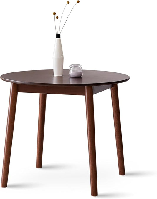 Livinia Aslan 35.4" Round Wooden Dining Table/Mid Century Modern Malaysian Oak Kitchen Table (Walnut)