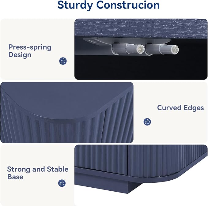 64" Sideboard Buffet Cabinet with Storage, Modern Fluted Accent Credenza with Adjustable Shelves, Wood Coffee Bar Console Table for Living Room Kitchen Dining Room Hallway, 31.5" H, Blue