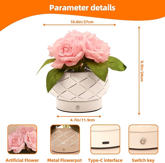 Roses Flower Touch Lamp,Rechargeable Cordless 3-Colour Dimming Small Night Light for Festival,Dining Room,Bedroom Home Decor Birthday Gifts-6 Rose