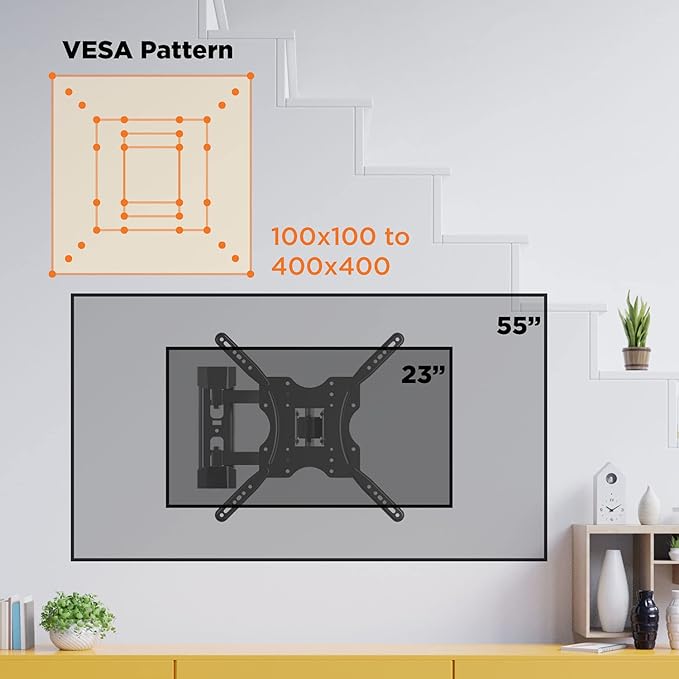 ProMounts Articulating/Full Motion TV Wall Mount for Most 23-60 Inch Curved, Flat Screen, LED, LCD, OLED, Plasma TVs, Holds up to 88 lbs. Max VESA 400x400