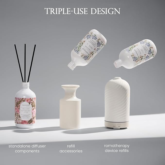 M&SENSE Reed Diffuser Oil Refill, 16.9oz (500ml) with 10 Hollow Reed Sticks, Eucalyptus Mint Scent Home Fragrance, Scented Oil Refills, Natural Essential Oils for Diffusers, Décor for Home Spa Office