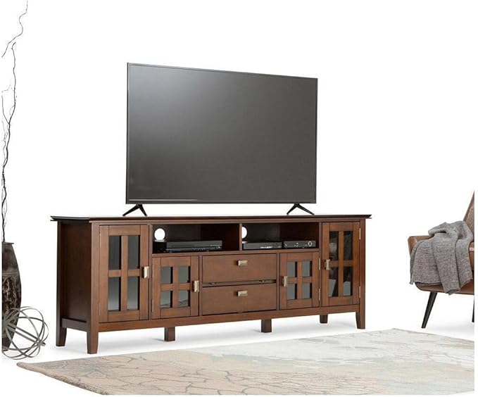 SIMPLIHOME Artisan SOLID WOOD 72 inch Wide Contemporary TV Media Stand in Farmhouse Grey For TVs up to 80 inches for the Living Room and Entertainment Center