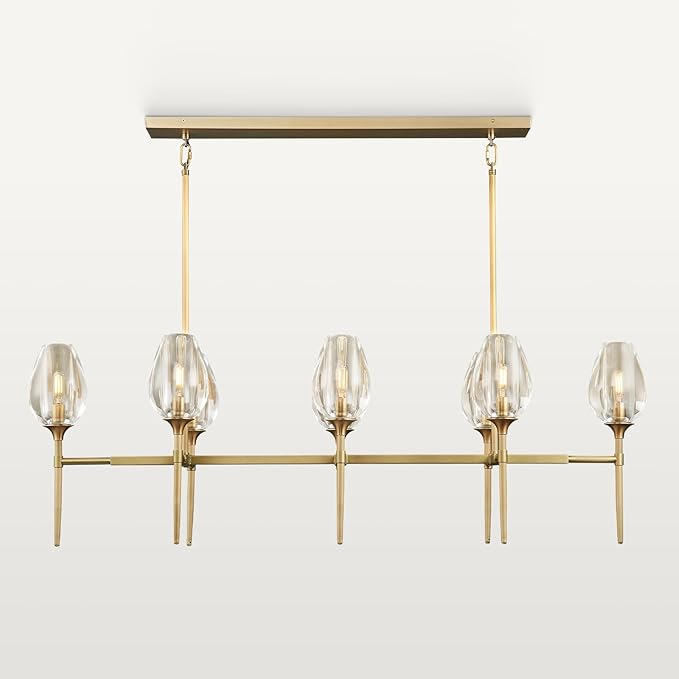 Crystal Chandelier, 52in Gold Tulip Rectangle K9 Crystal Chandelier, 8 Lights Brass Pendant Ceiling Light for Dining Living Room Bedroom Entryway, E12 Bulbs Included