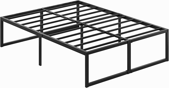 18 Inch Full Bed Frame No Box Spring Needed, Heavy Duty Metal Platform Beds with Sturdy Steal Slats for Mattress Foundation, Easy Assembly, Noise Free, Black