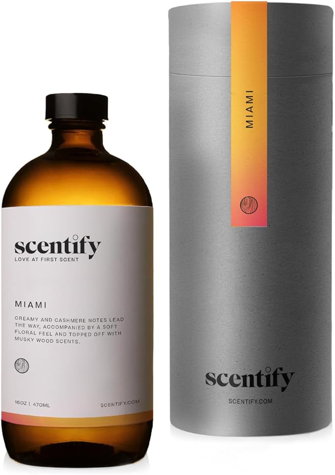 Scentify Miami Aroma Oil Refill Scent for Oil Diffusers - Creamy, Cashmere, Sandalwood, Musk Scents - Luxurious Relaxing Aromatherapy Diffuser Fragrance 470ml, 16 oz