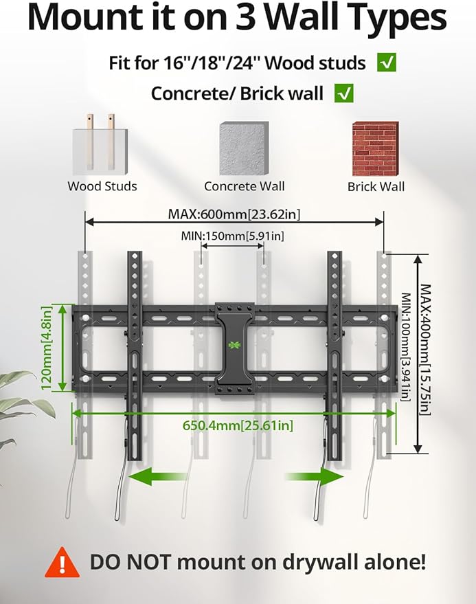 USX MOUNT Tilting TV Wall Mount for Most 37"-90" Flat Curved Screen Television, TV Bracket with Max VESA 600x400mm up to 132lbs, Low Profile Tilt Mount for 16", 24" Stud