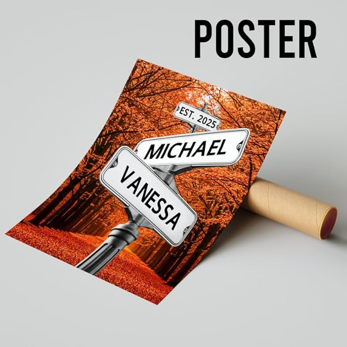 Personalized Canvas Vintage Street Sign For Couples, Crossroads Street Sign For Сouple, Custom Name And Date Poster, Christmas Gifts For Her/Him, Valentines Day Gift For Girlfriend/Boyfriend #17