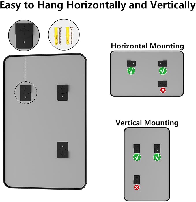 Bathroom Mirror, 30X48 Inch Black Metal Framed Mirror for Bathroom, Tempered Glass, Anti-Rust, Rounded Rectangle Mirror for Restroom, Bedroom, Black