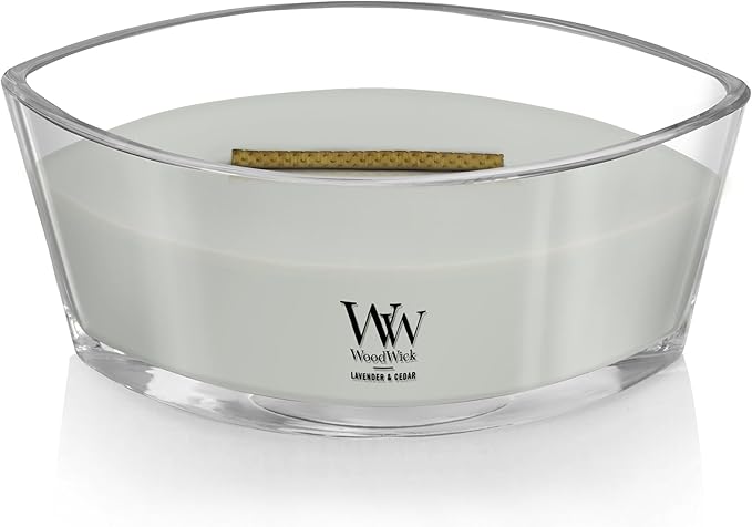 WoodWick Lavender & Cedar Holiday Candle Gifts for Women and Men, 16 oz Ellipse Candle with Crackling Wick