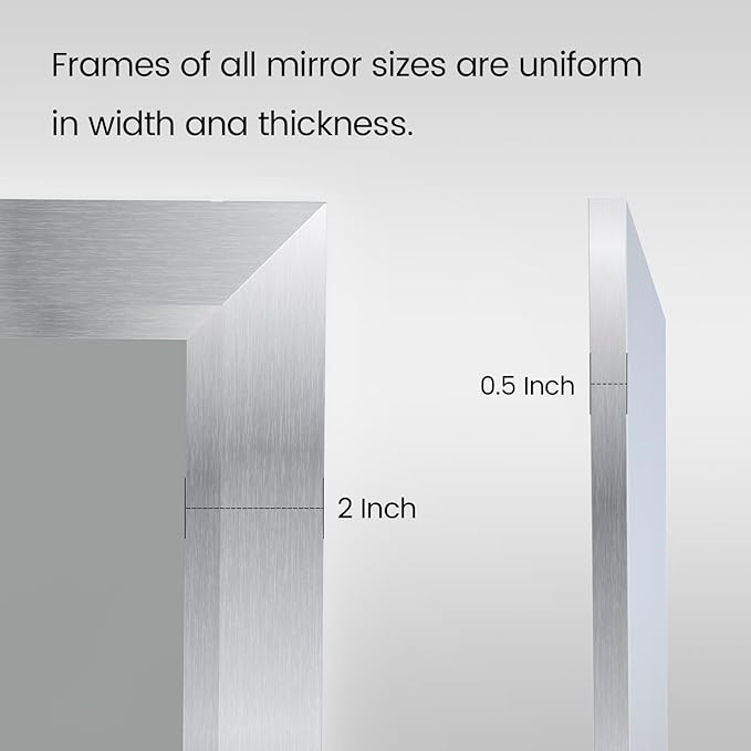 Amorho 50 X30 Inch Bathroom Mirror Silver, Thick Metal Framed Wall Mirrors for Over Sink, Brushed Nickel Mirror Perfect for Bedroom, Living Room, Entryway, Rectangle (Horizontal/Vertical).