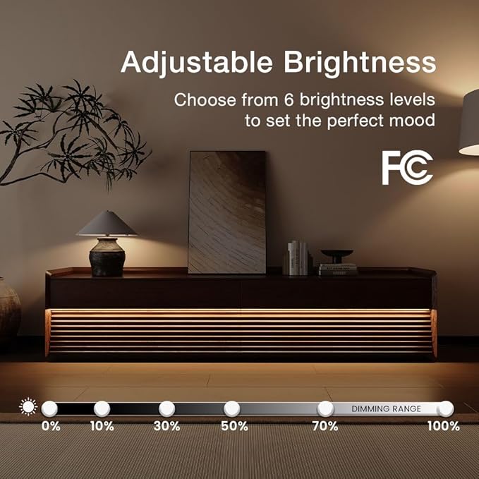 POVISON Fully-Assembled Mid Century TV Stand with Adjustable LED Lights, Wood Media Console with 4 Drawers for 75-inch TVs, Modern Entertainment Center with Storage for Living Room