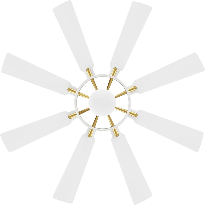 ELEHINSER 60 Inch Ceiling Fan with Lights and Remote Control, 8 Plywood Blades, 6-Speed Noiseless Reversible DC Motor, 3CCT, Windmill Ceiling fan for Kitchen Bedroom Living Room, Brass and White
