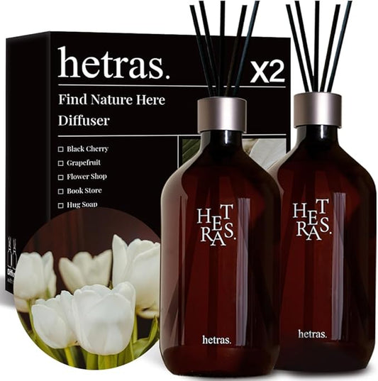 hetras Premium Reed Diffuser Set 16.9 fl.oz. 2 Pack | La Tulip Shower - Elegant Flowers Scent | Long-Lasting Luxury Fragrance with 10 Reed Sticks for Home & Office | Gifts for Loved One