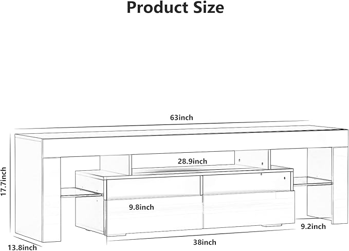 St.Mandyu LED TV Stand for 60/65/70 inch TV, High Glossy Modern Entertainment Center with Drawer and Led Lights, Television Table Center Media Console for Living Game Room Bedroom, Black