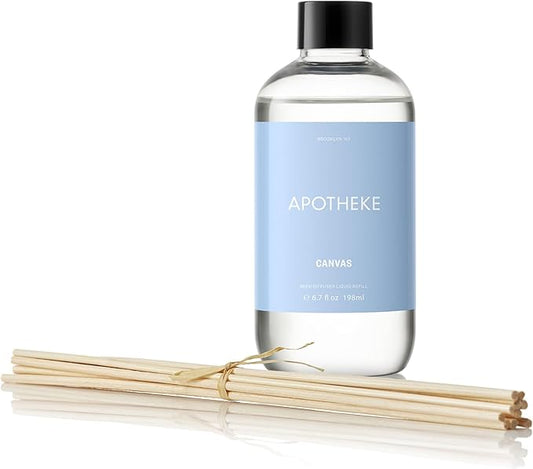 Apotheke Luxury Scented Oil Reed Diffuser Liquid Refill (Canvas) - Premium Home Fragrance Diffuser Refill Set with Sticks