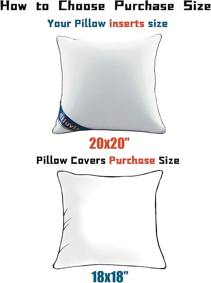 Siluvia Decorative 20x20 Pillow Inserts Set of 4 - Square Throw 20 Pillows with 100% Cotton Cover for Sofa, Couch, and Bed - White