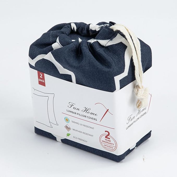 Waterproof Outdoor Lumbar Pillow Covers Set of 2,Home Decor for Garden Patio Furniture,Couch,Sofa 12"x20" Inch Decorative Pillows Cover Only,NO Insert(Blue Geometry)