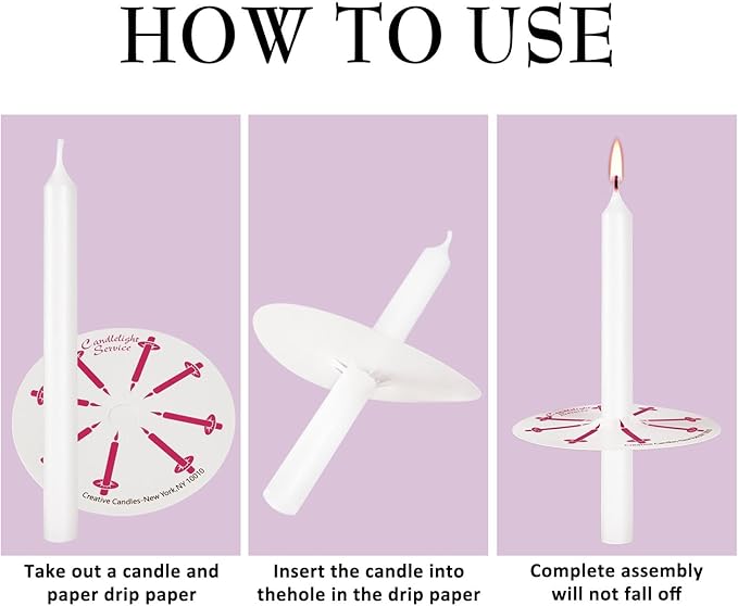 100 Church Candles with Drip Protectors for Devotional Candlelight Vigil Service, Box of 100 Candles, Unscented White 5" H X 1/2" D, No Smoke