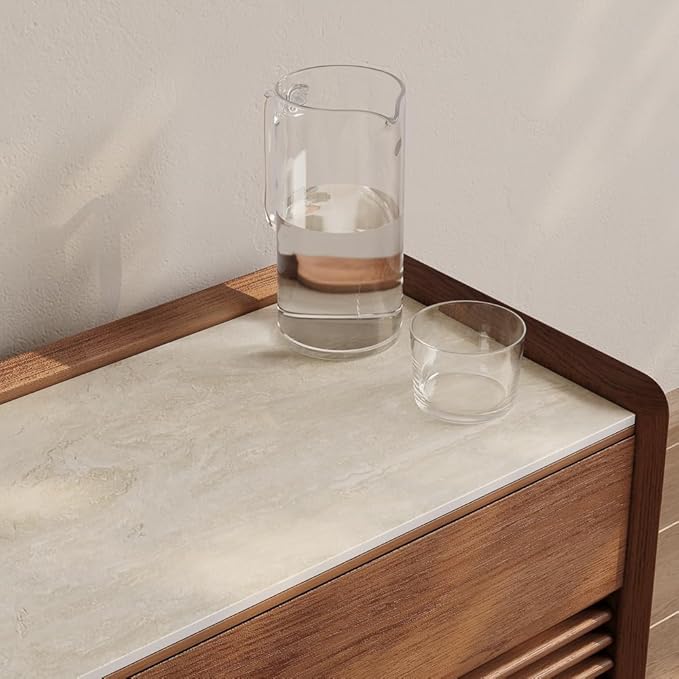 POVISON Fully-Assembled Mid Century Matte Sintered Stone TV Stand, 78.74" Wood Media Console with Adjustable LED Light, Entertainment Center with Storage for Living Room