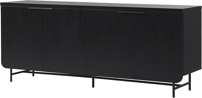 Walker Edison Reema Fluted 4-Door Kitchen Sideboard Buffet Console, 69 Inch, Black