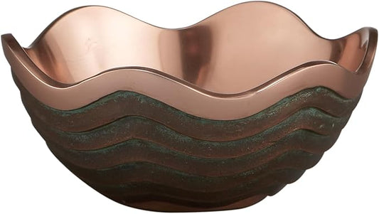 Nambé Copper Canyon Bowl – 6 Inch Decorative Accent with Copper & Verdigris Scalloped Design, 16 oz Sculptural Metal Centerpiece for Table Décor, Home Entertaining & Serving