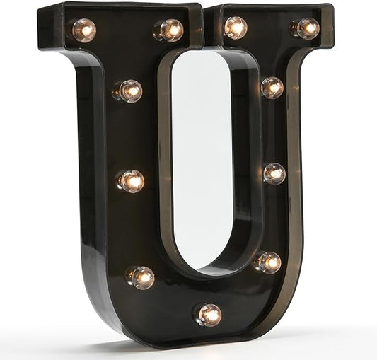 OYCBUZO Light Up Black Alphabet Marquee Letters Sign LED Marquee Number Lights Sign for Night Light Home Bar Christmas Lamp Birthday Party Wedding Decoration U