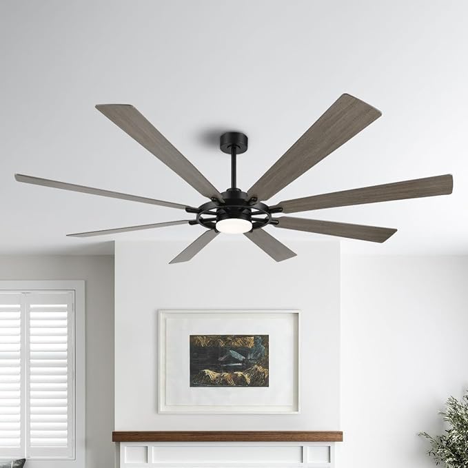 ELEHINSER 80 Inch Ceiling Fan with Lights and 3 Downrods, 8 Plywood Blades, 6-Speed Noiseless Reversible DC Motor, 3CCT, Windmill Ceiling fan for Kitchen Bedroom Living Room, Black and Grey