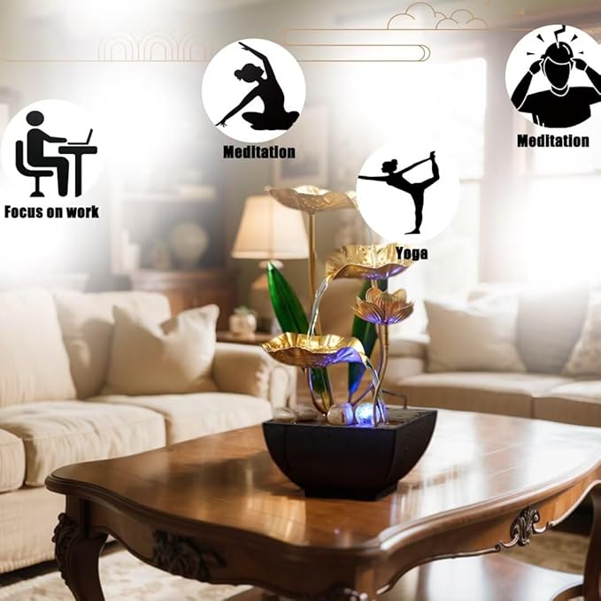 Tabletop Water Fountain Meditation: USB Desktop Sleep Waterfall - Desktop Fountains for Meditation Relaxation for Bedroom Living Room Office Yellow