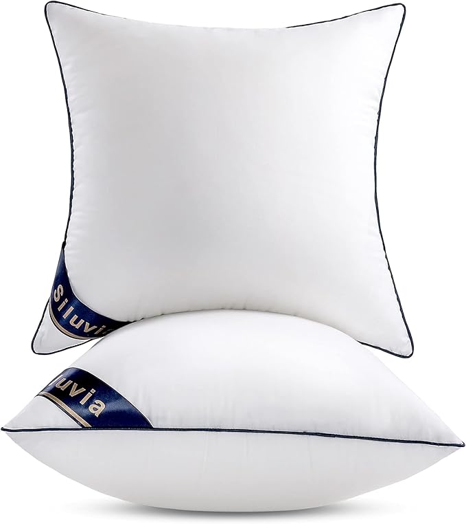 Siluvia 24x24 Pillow Inserts Set of 2 Square Throw 24 Euro Pillows with 100% Cotton Cover for Sofa, Couch, and Bed - White