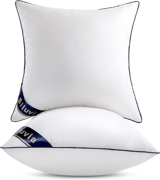 Siluvia 24x24 Pillow Inserts Set of 2 Square Throw 24 Euro Pillows with 100% Cotton Cover for Sofa, Couch, and Bed - White